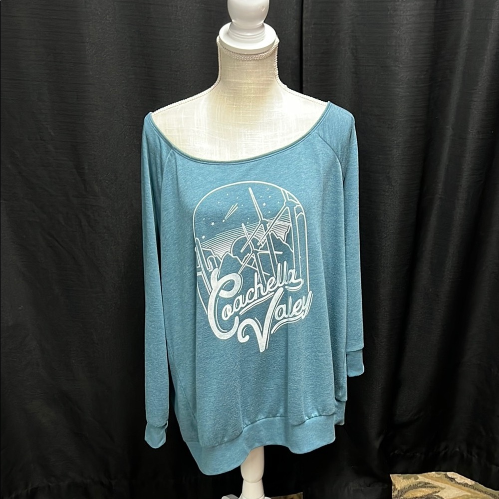 torrid Blue Coachella Valley Off-Shoulder Sweatshirt